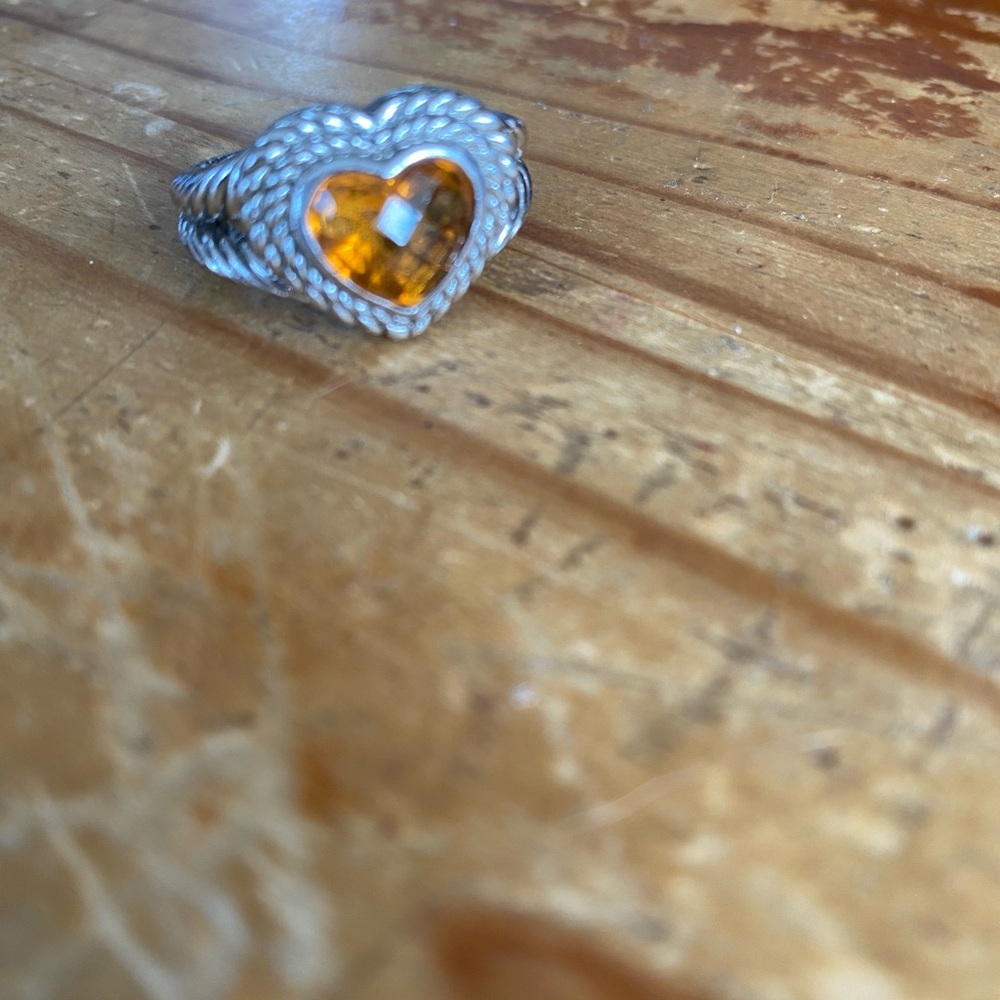 Silver Heart Ring with Orange Gemstone